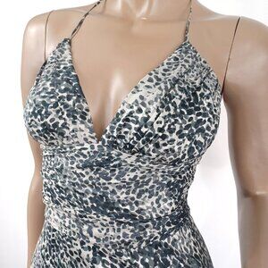 EXPRESS Animal Print Halter Neck Gathered Cup Ruche High Waist Party Dre…